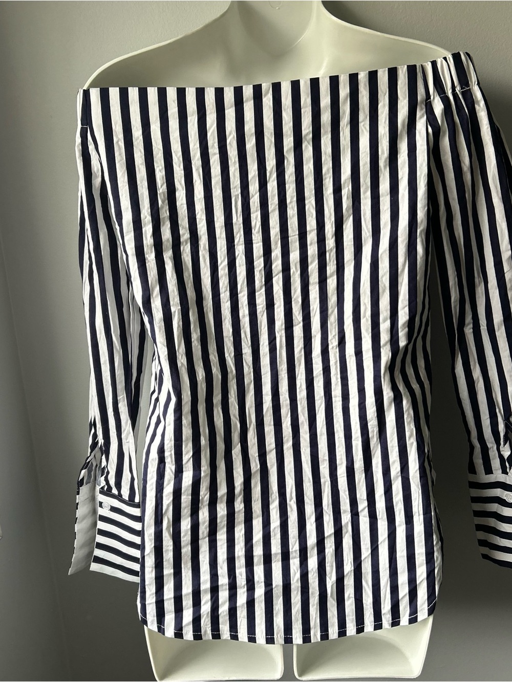 NWT Anself Off The Shoulder Stipulated Button Up Blouse - Picture 8 of 10
